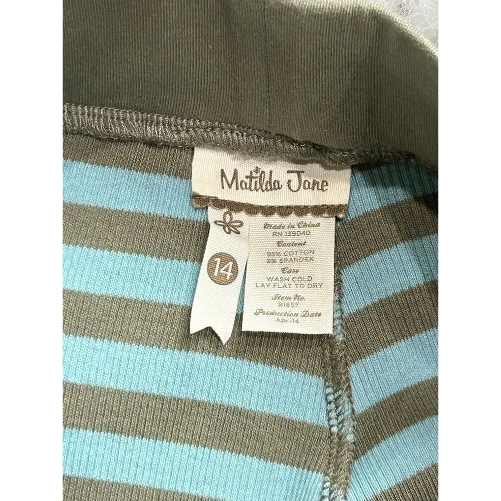 Matilda Jane Sz 14 Truest Compass Ribbed Leggings Pants Blue Stripe Pink Floral